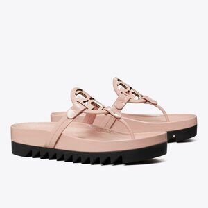 NIB Tory Burch Miller Cloud Lug Leather Sandal Petunia Pink US 7.5 8 AUTHENTIC